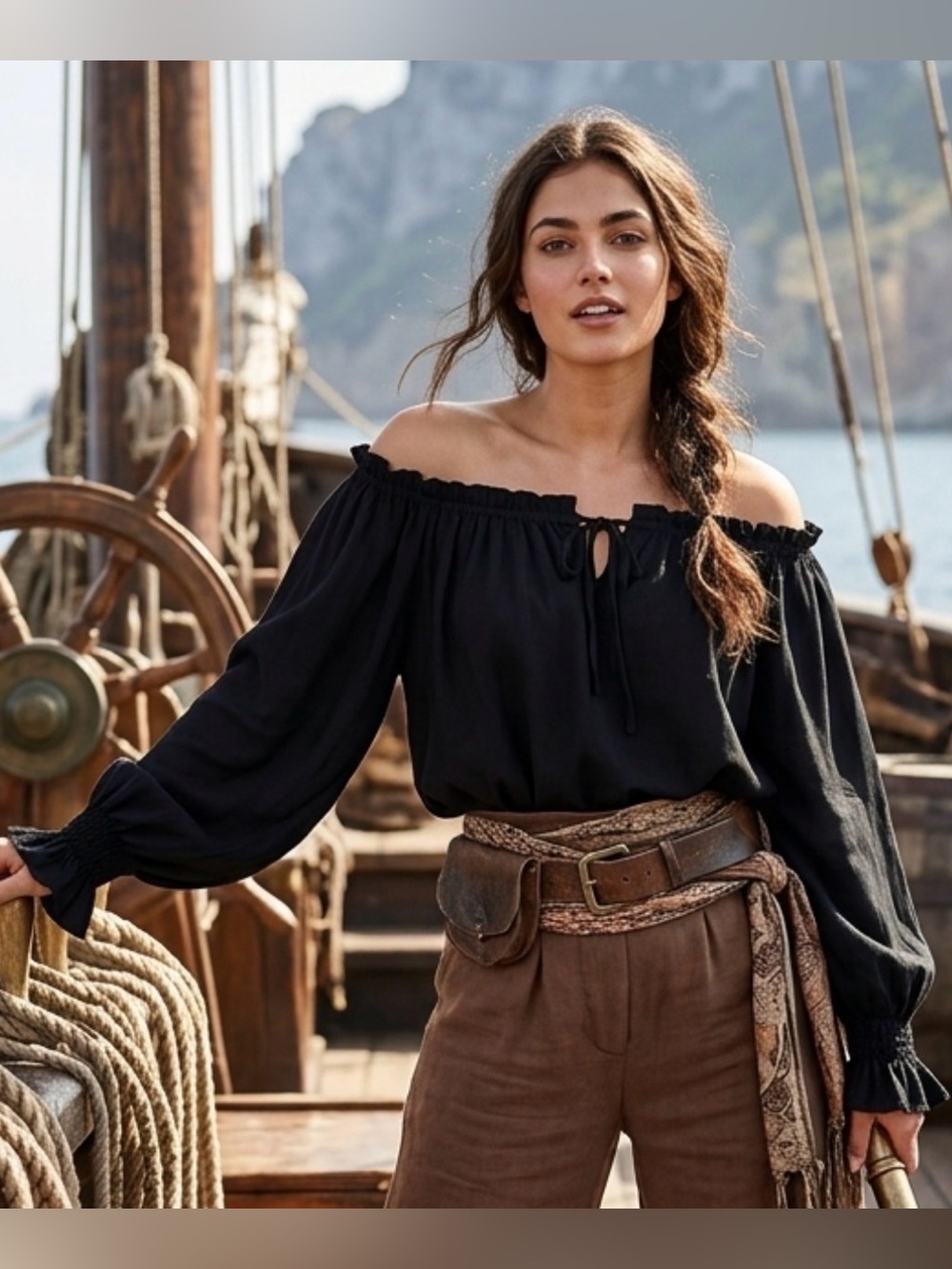 Dress Like A Pirate Black Peasant Blouse | Renaissance Maiden Top L/XL